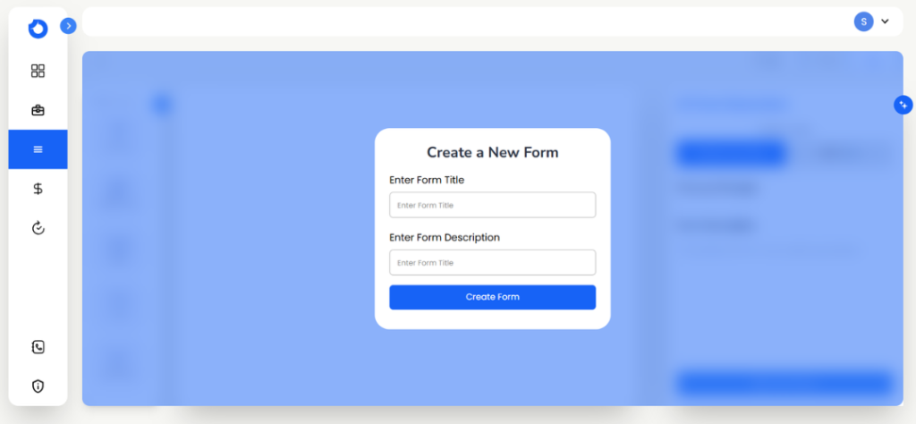 Form creation interface with fields