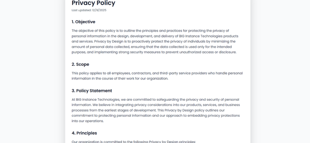 Privacy policy document overview and scope