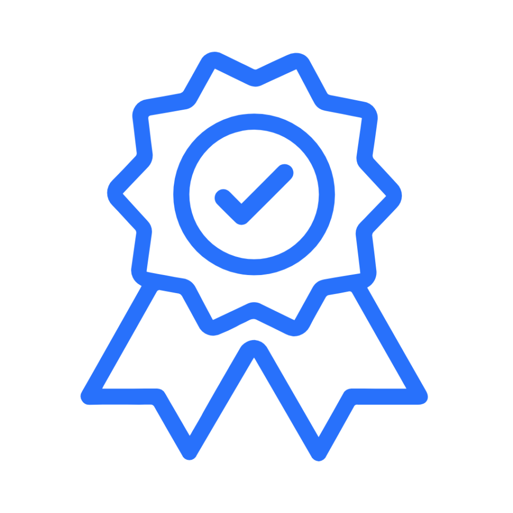 Blue outline of a certification ribbon