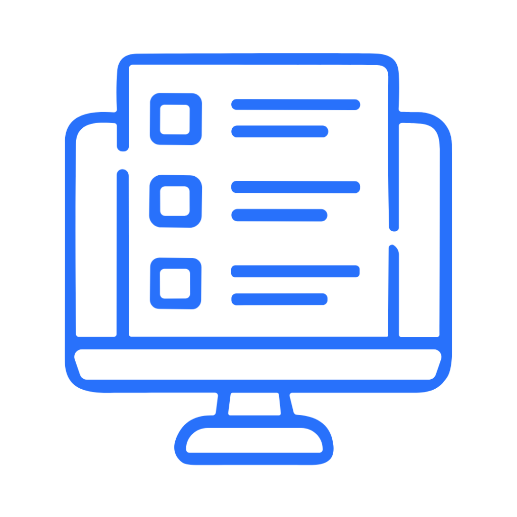 Blue outline of a digital form on a desktop